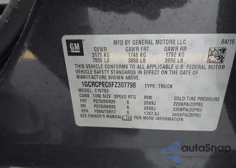 2015 Chevrolet Silverado 1500 Ls z USA, uszkodzony, nr VIN 1GCRCPEC6FZ307798